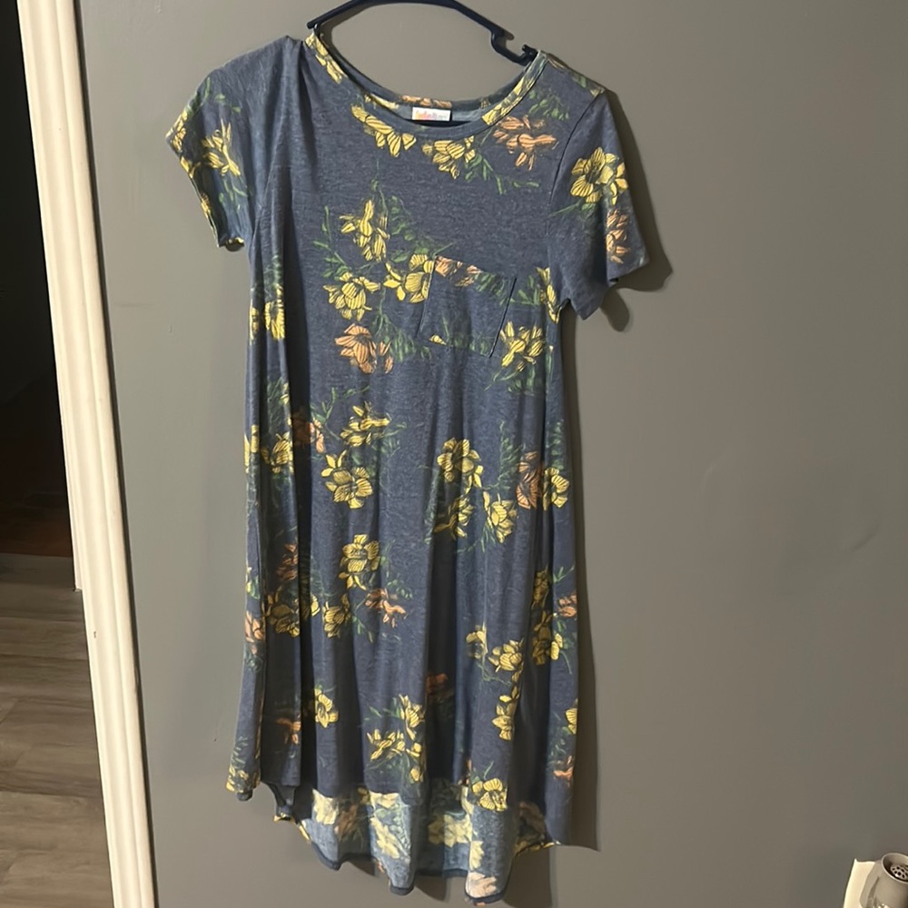 blue dress with yellow and orange floral pattern size xxs